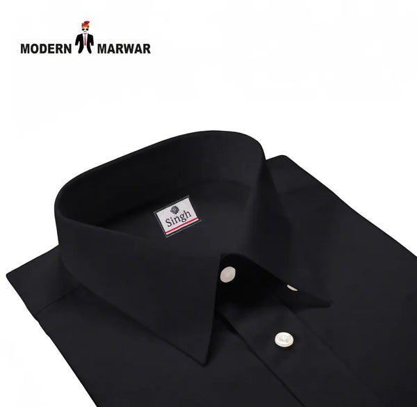 Modern Marwar formal black men's shirt with a classic collar and button detailing