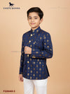 Elegant Jodhpuri suit for boys designed in navy with gold motifs, perfect for festive occasions