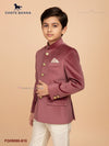 Kids jodhpuri suit by Chotte Banna in elegant maroon with gold buttons, perfect for festive occasions