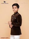 Elegant kids velvet Jodhpuri Suits by CHOTTE BANNA in rich brown fabric, perfect for festive occasions