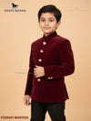 Chotte Banna kids velvet Jodhpuri Suits in maroon with stylish buttons for festive occasions
