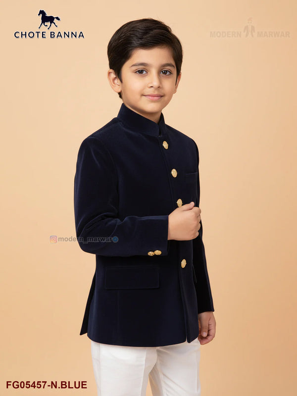 Stylish kids velvet Jodhpuri Suits in navy blue by CHOTTE BANNA for special occasions