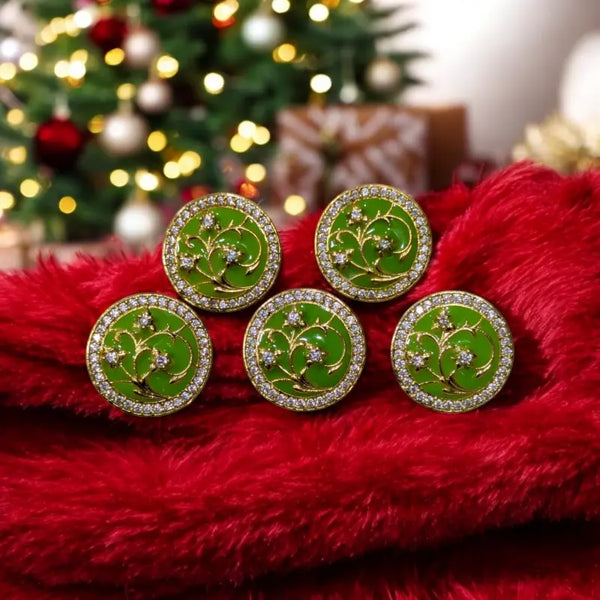 Green luxury clothing button wholesale with intricate design and rhinestones for elegant garments