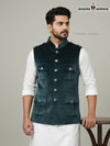 Elegant maroon velvet waistcoat for men with a stylish collar and multiple pockets