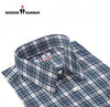 Modern Marwar men's checked shirts in blue, white, and red plaid pattern with a classic collar design