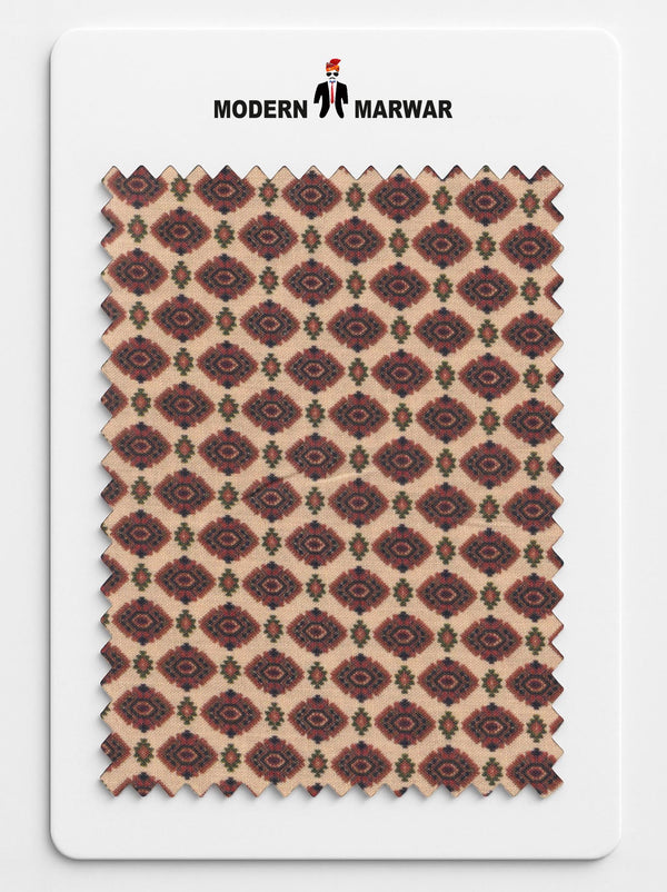 MARUVESH men's ethnic printed fabric with intricate geometric pattern for stylish shirts