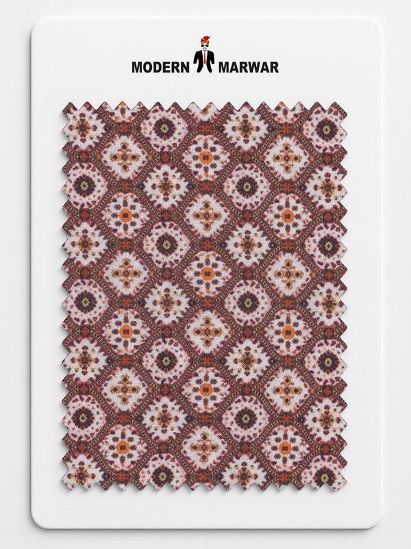 MARUVESH men's ethnic printed fabric showcasing a vibrant geometric pattern for stylish attire