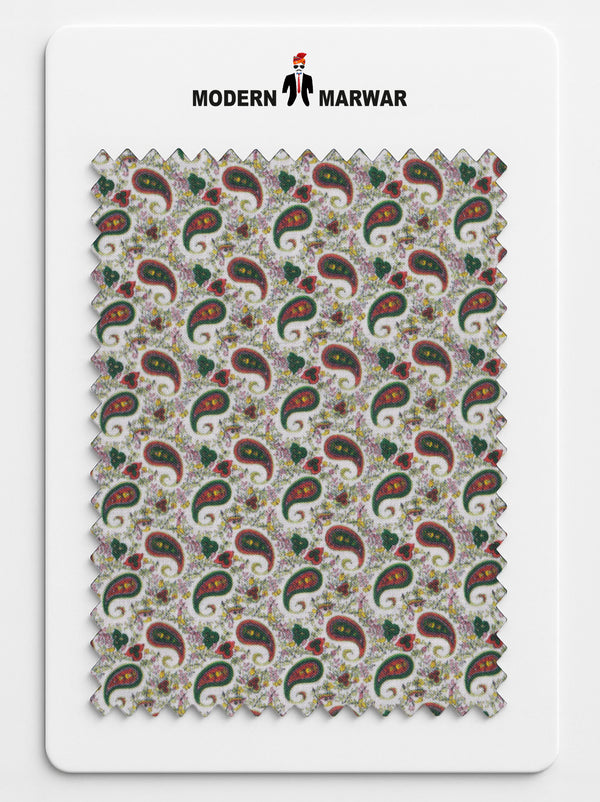 MARUVESH men's ethnic printed fabric with a vibrant paisley design for stylish shirting options