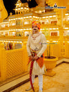 Elegant men's sherwani angarkha in cream with intricate embroidery, perfect for festive occasions