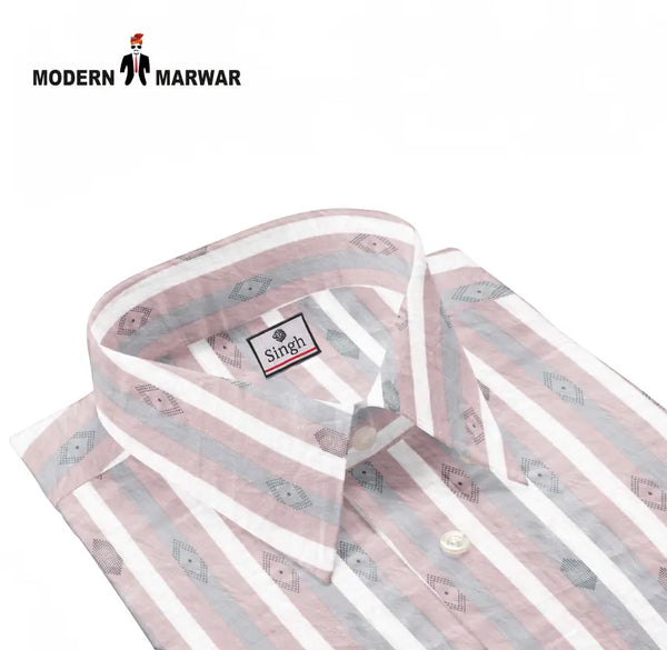 Modern Marwar men's striped shirts online featuring a stylish pink and white design