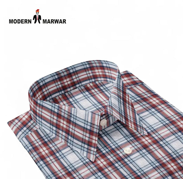 Modern Marwar premium check shirts for men in red and blue checks with stylish collar design
