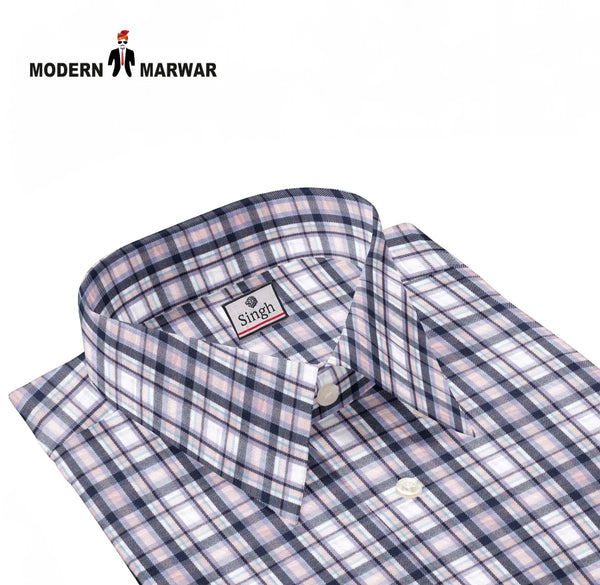 Premium checked shirts by Modern Marwar featuring a stylish collar and classic plaid design