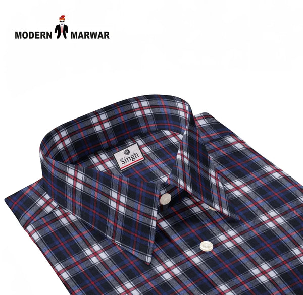 Premium checked shirts for men by Modern Marwar featuring a stylish collar and vibrant plaid design