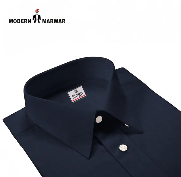 Navy blue premium cotton shirt for men with a classic collar and button details by Modern Marwar