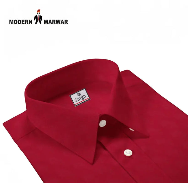 Premium men's shirts in red by Modern Marwar featuring a classic collar and buttoned design