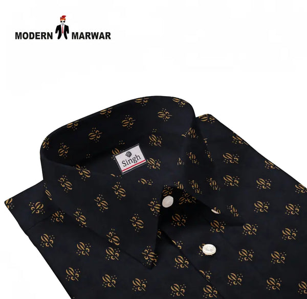 Stylish premium men's shirts online featuring a classic collar and intricate pattern from Modern Marwar