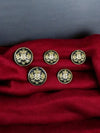 Set of five Rathore logo buttons online on a luxurious red fabric background
