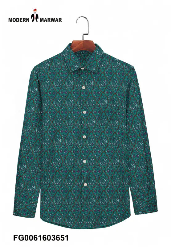 Modern Marwar Sanganeri casual wear shirts green patterned full sleeve M shirt