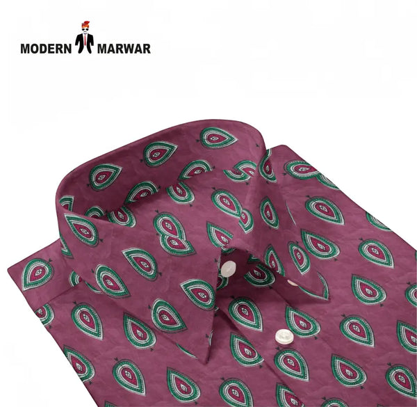 Sanganeri print men's shirt in maroon with intricate paisley patterns for a stylish look
