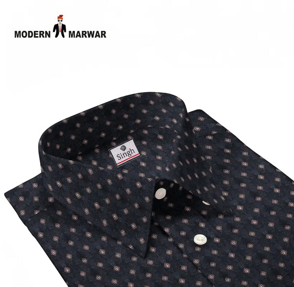 Singh men's printed casual shirt in dark fabric with subtle patterned design and white buttons