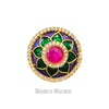 Traditional Indian button with intricate floral design and colorful gemstone embellishments