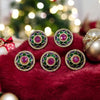 Set of five traditional Indian buttons featuring intricate designs with ruby and emerald stones