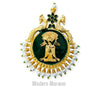 Elegant traditional sarpech accessory featuring peacock designs and green stones with pearl accents