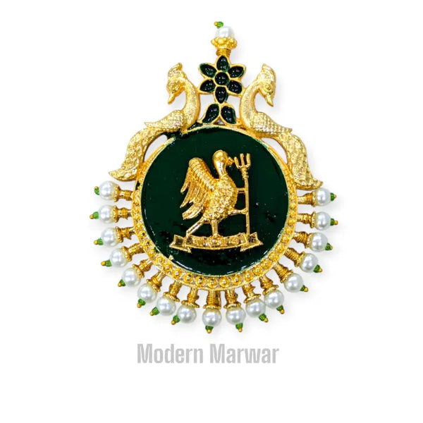 Elegant traditional sarpech for men featuring ornate gold detailing and intricate design elements