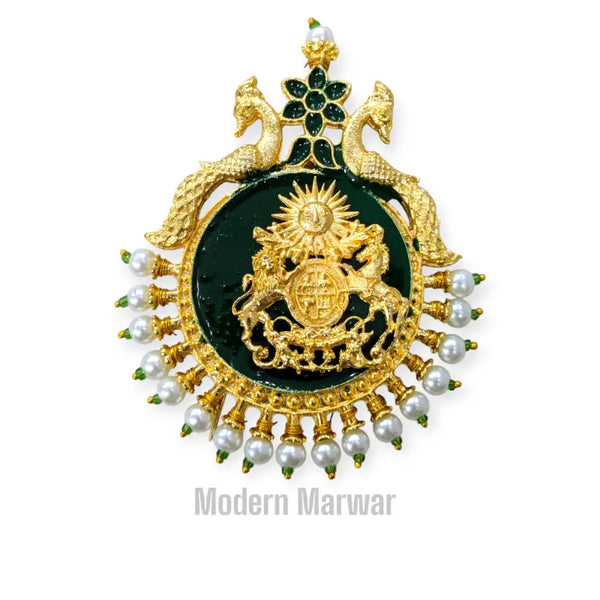 Traditional sarpech jewelry with intricate gold detailing and pearl embellishments