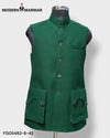 Modern Marwar M Nahru Jacket in green featuring a wool gun pocket vest design with two front pockets