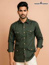 SINGH Modern Men's Long Sleeve Hunting Shirt in Olive Green with Button Details and Front Pockets