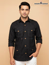 SINGH modern men's long sleeve shirt in black with utility pockets and stylish details