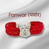 Red Panwar logo moli bracelet with intricate braiding and decorative emblem for stylish accessories