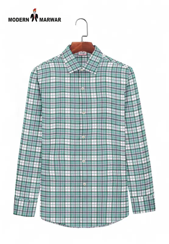 Modern Marwar premium checked shirts for men in green, blue, and white plaid design