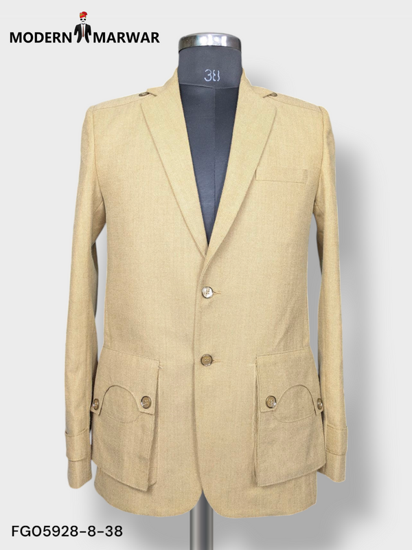 Modern Marwar premium gun pocket blazer in light beige with stylish button details