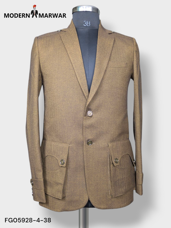 Modern Marwar premium gun pocket blazer in a stylish brown shade with detailed pockets