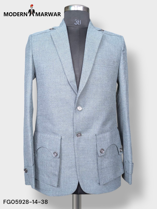 Modern Marwar Premium Gun Pocket Blazer in Light Blue Fabric with Stylish Details