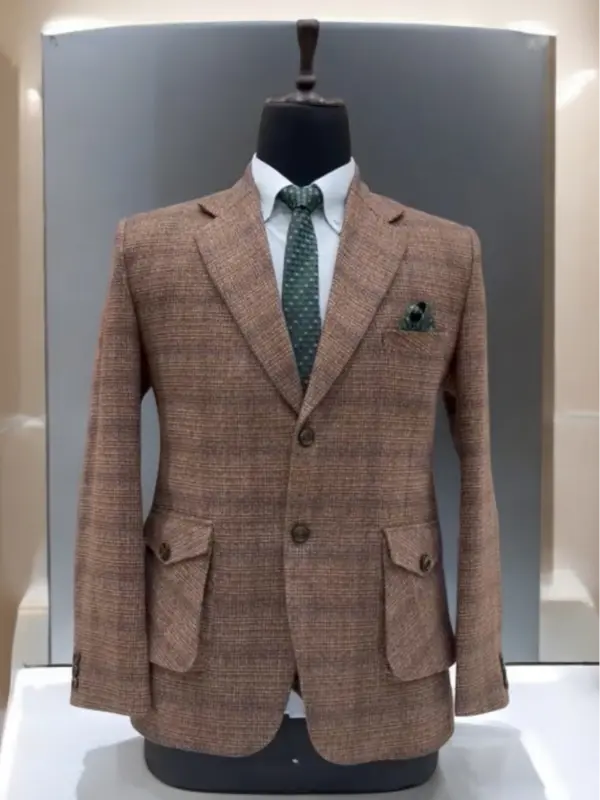 Elegant premium Jodhpuri suit in brown with structured fit and stylish pocket square