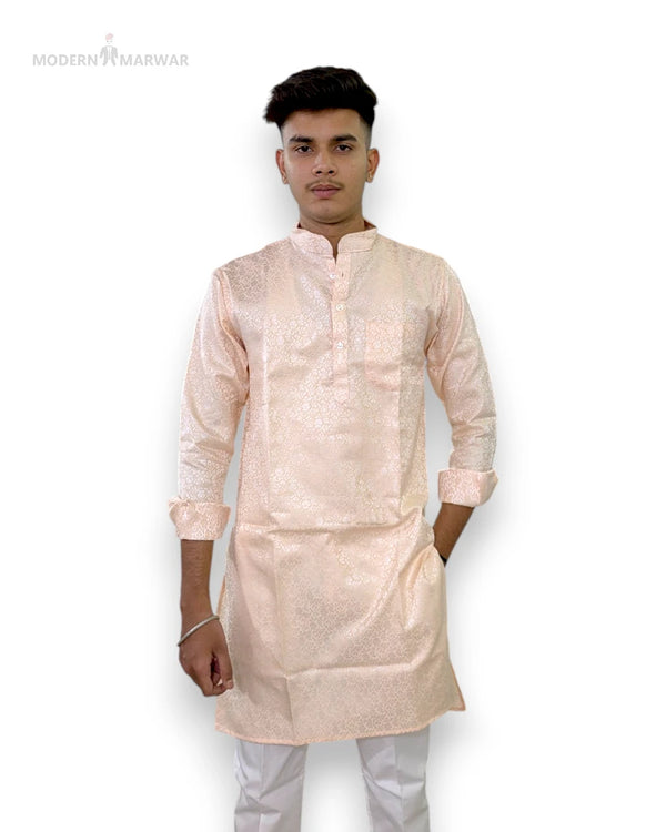 Elegant peach premium kurta for men from Modern Marwar with a stylish collar and long sleeves