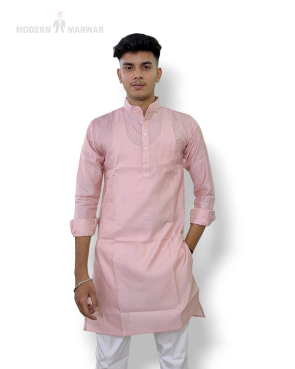 Modern Marwar premium kurta for men in light pink with a stylish collar and full sleeves
