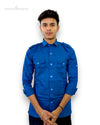Modern Marwar premium linen shirt in blue with two chest pockets and button-up design