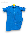 Modern Marwar premium linen shirt in vibrant blue with short sleeves and two front pockets