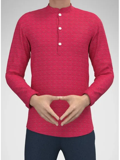 Modern Marwar premium men's kurta in vibrant pink with stylish button-up design and long sleeves
