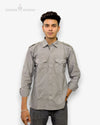 Modern Marwar premium men's linen shirt in a stylish gray design with button-up front and pockets