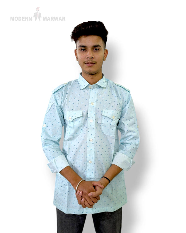 Modern Marwar premium men's shirt in light blue with stylish pockets and a contemporary design