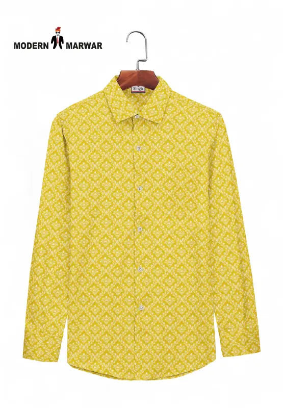 Bright yellow premium men's shirts with a detailed pattern from Modern Marwar