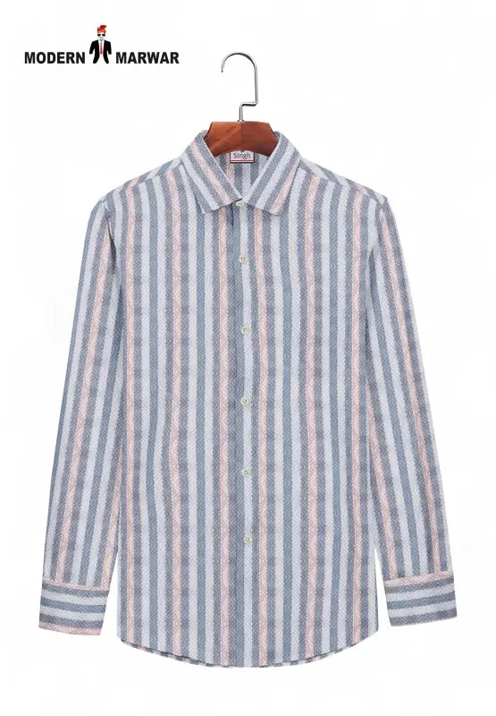 Modern Marwar premium men's striped shirt in blue and white with button-up design