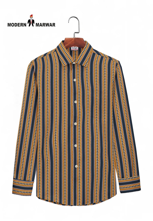 Modern Marwar premium men's striped shirts in yellow and blue with a stylish design and button closure