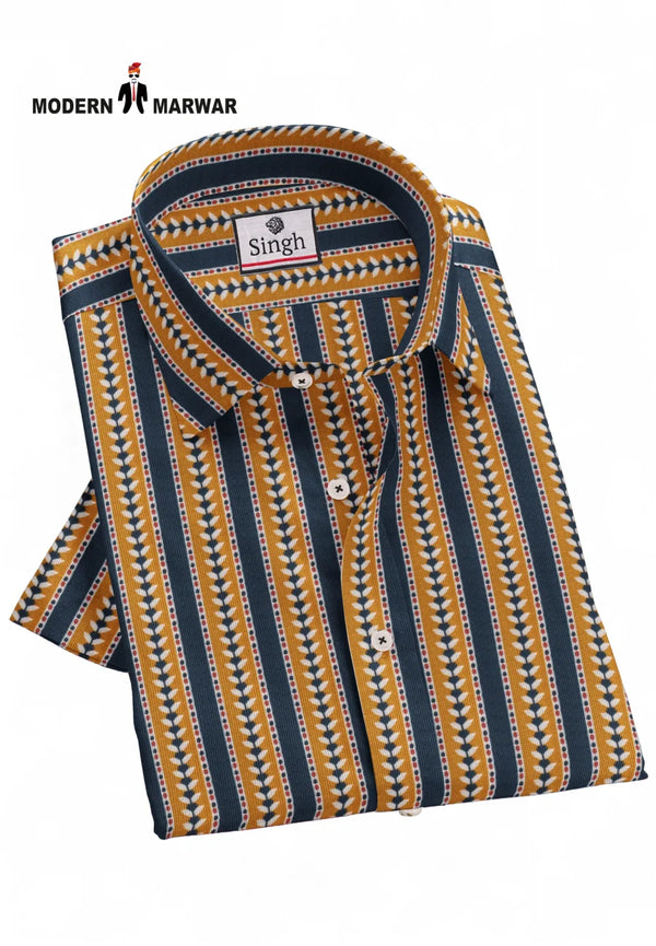Modern Marwar premium men's striped shirts in navy and mustard with stylish patterns