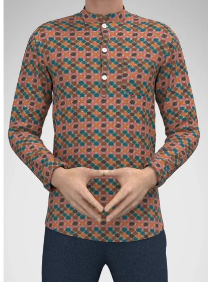 Modern Marwar Printed Casual Kurta for Men in vibrant colors with a stylish button-up design